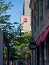 La Presse newspaper sign on headquarter building exterior wall, Montreal, Canada