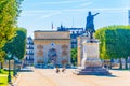 La Promenade du Peyrou dominated by the statue of king Louis XIV and arc de triomphe in Montpellier, France Royalty Free Stock Photo