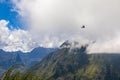 La Reunion Island - Helicopter winching goods to Mafate cirque Royalty Free Stock Photo