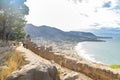 La rocca di Cefalu , the rock of Cefalu and the ruins of the old castle Royalty Free Stock Photo
