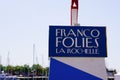 Francofolies la rochelle text sign board with harbor boat mat in music french