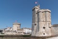 La Rochelle , Aquitaine / France - 11 19 2019 : Towers of ancient fortress boat harbor of La Rochelle France