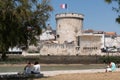 La Rochelle , Aquitaine / France - 11 19 2019 : Towers of ancient fortress lifestyle tourist summer of La Rochelle France