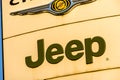 La rochelle, France - August 30, 2016: Official dealership sign of Jeep against the blue sky. Jeep is a brand of American automobi