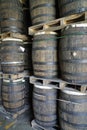 La Romana, Dominican Republic, circa September 2022 - Old oak wook rum barrels in a rum factory Royalty Free Stock Photo