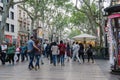 Tourists walking at La Rambla in Barcelona
