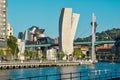 La Salve bridge on the river in Bilbao, Spain with the Solomon Guggenheim Museum on the background