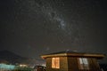 La Serena, Chile - 2019-06-30 - The Milky Way shines over a small cabin in the desert