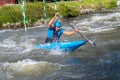 Unidentified sportsman struggling with the flow. in La Seu d`Urgell, Catalonia. Parc Olimpic del Segre Royalty Free Stock Photo