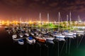 La Spezia, Italy - april, 28, 2020: Yachts in the night city port La Spezia Royalty Free Stock Photo