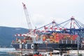 View of cargo ship with containers on board the commercial port of La Spezia