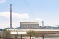 La Spezia, Italy - July 27, 2020 - A shed and the chimney of Oto Melara, an Italian manufacturer of land, sea and air defense Royalty Free Stock Photo