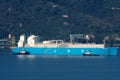 LNG Global Energy LNG carrier transports methane to the Panigaglia regasification plant in La Spezia. Refueling also occurs during