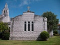 LA TOJA, SPAIN - JULY 24, 2021:Ermida de San Campio e San Sebastian shrine covered with seashells at the La Toja island,Pontevedra