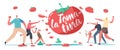 La Tomatina, Tomato Festival Celebration Concept. Happy Characters Throw Vegetable to Eath Other. Harvest Holiday