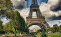 La Tour Eiffel, Paris. Tower sunset view with Champs de Mars gardens Royalty Free Stock Photo