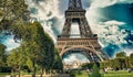 La Tour Eiffel, Paris. Tower sunset view with Champs de Mars gardens Royalty Free Stock Photo