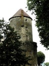 La tour Goguin, creepy tower in muted colors, photo stylized antique. Nevers, France