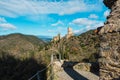 La Tour Regine Surdespine and Quertinheux towers at Lastours in France in a sunny day