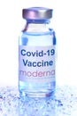 LA, USA - January 7, 2020: Moderna logo with Covid-19 Vaccine, on a vaccine vial for immunization of the coronavirus or covid 19 Royalty Free Stock Photo