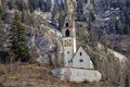 La valle La val dolomites mountain church at sunset Royalty Free Stock Photo