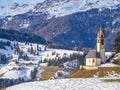 La valle La val dolomites mountain church in winter Royalty Free Stock Photo