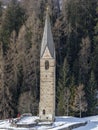 La valle La val dolomites mountain church in winter Royalty Free Stock Photo