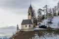 La valle La val dolomites mountain church in winter Royalty Free Stock Photo