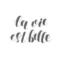 La vie est belle. Life is beautiful. Brush lettering illustration.