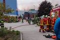 LAAKIRCHEN, AUSTRIA SEPTEMBER 24, 2015: Firefighters and fire tr