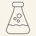 Lab conical flask thin line icon. Mensura equipment outline style pictogram on white background. Laboratory glass for