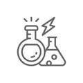 Lab equipment, experiment flasks, test tube line icon. Royalty Free Stock Photo