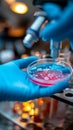 Lab exploration Scientist holds Petri dish in a modern laboratory