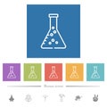 Lab flask with liquid outline flat white icons in square backgrounds Royalty Free Stock Photo