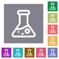 Lab flask with liquid outline square flat icons Royalty Free Stock Photo