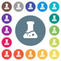 Lab flask with liquid solid flat white icons on round color backgrounds Royalty Free Stock Photo