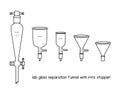 Lab glass Separation funnel with PTFE Stopper diagram for experiment setup lab outline vector