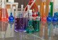 Lab Glassware filled with chemicals Royalty Free Stock Photo