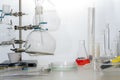 Lab glassware, science laboratory research in the university, Selective focus. Royalty Free Stock Photo