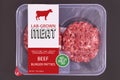 Lab grown cultured meat concept for artificial in vitro cell culture meat production with packed raw burger patties