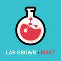Lab grown meat icon concept. Artificial, synthetic meat is cultured and cultivated in chemistry lab glassware. Modern nourishment Royalty Free Stock Photo