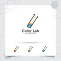 Lab or laboratory logo design vector concept of bottle and chemical formula icon illustration for scientists, research, and