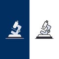 Lab, Microscope, Science, Zoom  Icons. Flat and Line Filled Icon Set Vector Blue Background Royalty Free Stock Photo