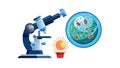 Lab Microscope with Viral Cells and Testing Equipment for Research, vector design Generative AI Royalty Free Stock Photo