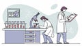 Daily Lab Procedures: Scientists with Microscopes and Samples, vector design Generative AI Royalty Free Stock Photo
