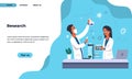 Lab research landing page. Pharmaceutical and chemistry laboratory analysis. Website interface design with buttons. Web