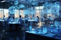 Lab scene with scientists manipulating DNA strands, Advanced biotech laboratory with gene-editing equipment, the