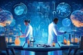 Lab scene with scientists manipulating DNA strands, Advanced biotech laboratory with gene-editing equipment, the