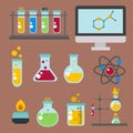 Lab symbols test medical laboratory scientific biology design biotechnology science chemistry icons vector illustration. Royalty Free Stock Photo