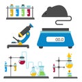 Lab symbols test medical laboratory scientific biology design biotechnology science chemistry icons vector illustration. Royalty Free Stock Photo